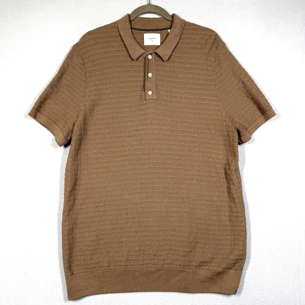 Billy Reid Polo Shirt Mens XL Lachlan Links Textured Knit British Khaki Brown